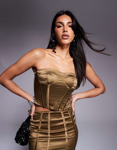 Top corset d'ensemble sans bretelles en satin stretch - Bronze - Asos Design - Modalova