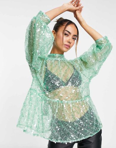 Top peplo accollato con paillettes - ASOS DESIGN - Modalova