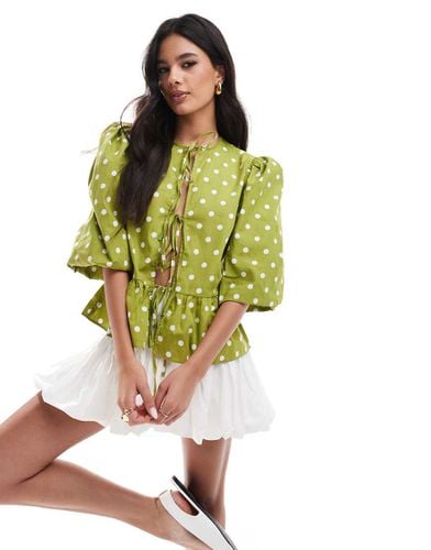 Top peplo in popeline di cotone con laccetti verde e bianco a pois - ASOS DESIGN - Modalova