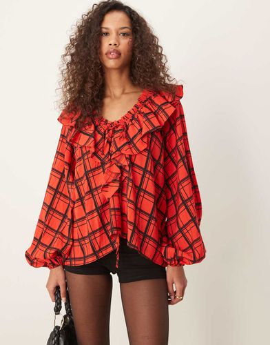 Top rosso a quadri con scollo a V e volant - ASOS DESIGN - Modalova