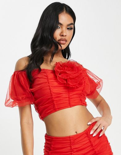Top stile corsetto arricciato con spalle scoperte in rete rossa in coordinato - ASOS DESIGN - Modalova