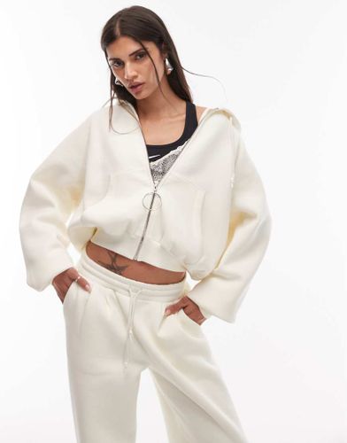 Top zippé à capuche - Crème - Asos Design - Modalova