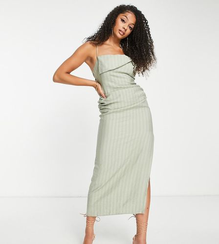 ASOS DESIGN Tall - Vestito midi in tessuto seersucker salvia con scollo drappeggiato e schiena scoperta - ASOS Tall - Modalova