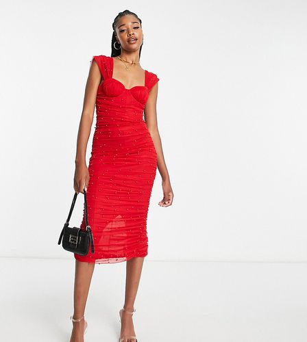 ASOS DESIGN Tall - Vestito midi rosso con corsetto in rete con perline - ASOS Tall - Modalova