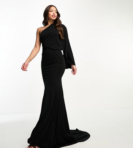 ASOS DESIGN Tall - Vestito lungo premium monospalla nero drappeggiato con strascico - ASOS Tall - Modalova