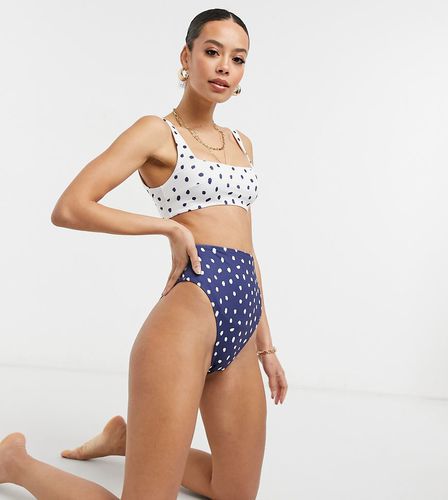 Tall - Mix and Match - Slip bikini sgambato a vita alta blu navy a pois - ASOS DESIGN - Modalova