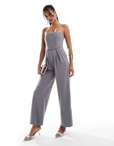 Tuta jumpsuit a fondo ampio con corsetto a fascia fumo - ASOS DESIGN - Modalova