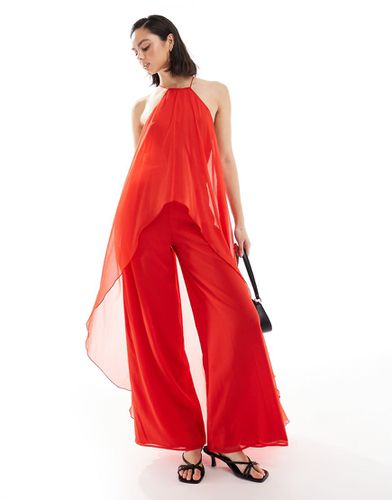 Tuta jumpsuit con strato sovrapposto allacciato al collo rossa - ASOS DESIGN - Modalova