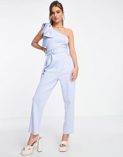 Tuta jumpsuit monospalla in tessuto scuba pastello con cintura e fiocco - ASOS DESIGN - Modalova