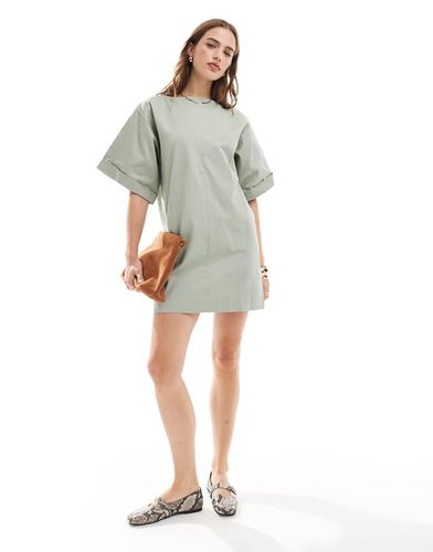 Vestito T-shirt corto oversize squadrato in twill di cotone salvia - ASOS DESIGN - Modalova