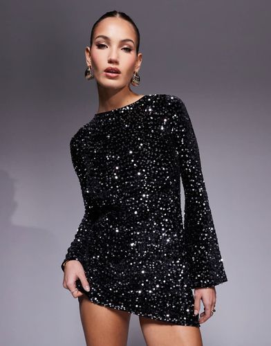 Vestito corto in velluto con schiena scoperta, paillettes argento e maniche a pipistrello - ASOS DESIGN - Modalova