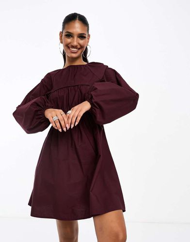 Vestito corto in popeline di cotone bordeaux con bustino arricciato - ASOS DESIGN - Modalova