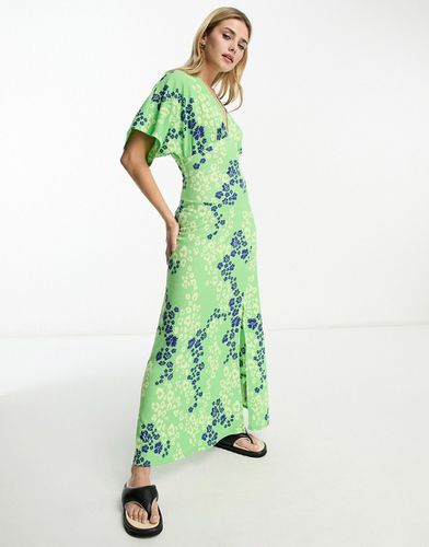 Vestito da giorno a maniche lunghe verde a fiori con cuciture a vista - ASOS DESIGN - Modalova
