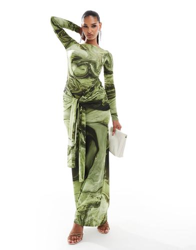 Vestito lungo verde con stampa astratta e drappeggio allacciato sul davanti - ASOS DESIGN - Modalova