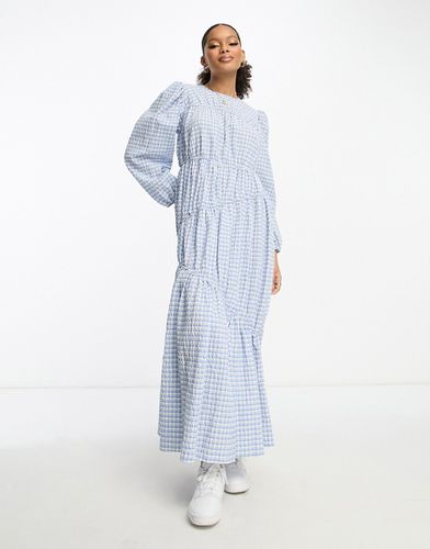 Vestito lungo a balze raccolto blu a quadri stile picnic - ASOS DESIGN - Modalova