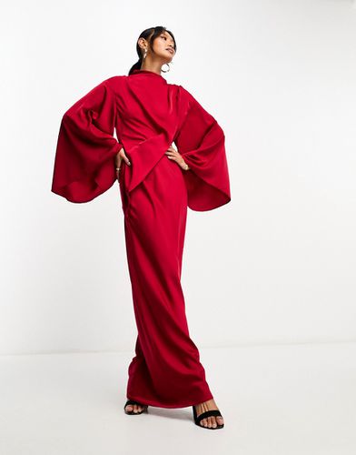 Vestito lungo a portafoglio in raso intenso con corpino drappeggiato e maniche stile kimono - ASOS DESIGN - Modalova