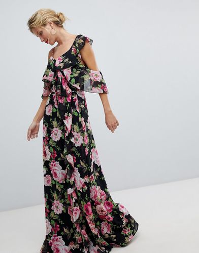 Vestito lungo a portafoglio scuro a fiori con volant - ASOS DESIGN - Modalova