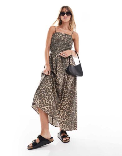 Vestito lungo arricciato in popeline con stampa leopardata - ASOS DESIGN - Modalova