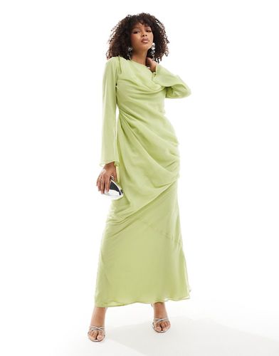 Vestito lungo con dettaglio sovrapposto ad anello drappeggiato sul davanti color verde lime - ASOS DESIGN - Modalova