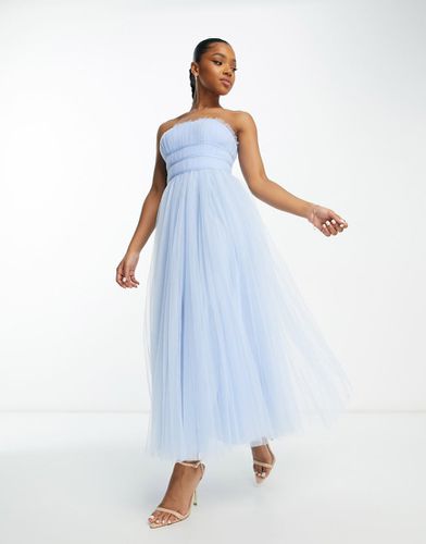 Vestito lungo da damigella azzurro con corpetto in tulle scanalato - ASOS DESIGN - Modalova