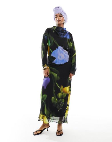 Vestito lungo in chiffon con stampa floreale sfocata - ASOS DESIGN - Modalova