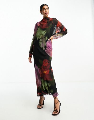 Vestito lungo in chiffon con stampa floreale sfocata - ASOS DESIGN - Modalova
