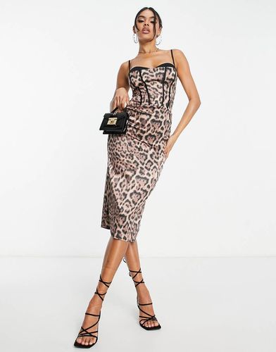 Vestito midi a corsetto con spalline sottili in raso leopardato - ASOS DESIGN - Modalova