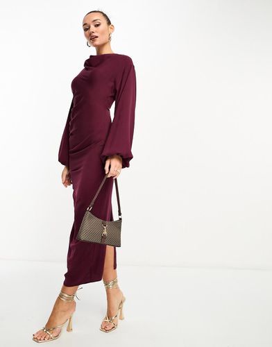 Vestito midi bordeaux con scollo drappeggiato e dettaglio arricciato sul lato - ASOS DESIGN - Modalova