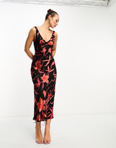 Vestito midi senza maniche con scollo profondo, motivo floreale dévoré e cuciture sul bustino - ASOS DESIGN - Modalova