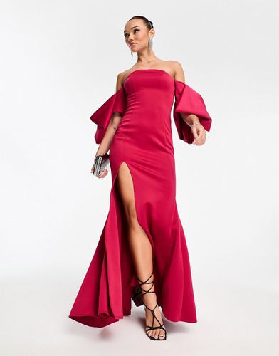 Vestito premium lungo a fascia con spalle scoperte e maniche oversize rosa acceso - ASOS DESIGN - Modalova