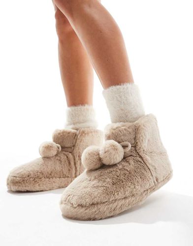 Zyla - Pantofole a stivaletto color visone con pompon - ASOS DESIGN - Modalova