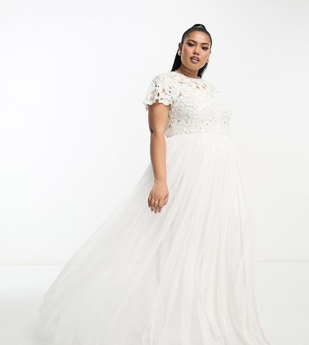 ASOS Edition Curve - Isabelle - Vestito lungo da sposa in pizzo sangallo color avorio con paillettes e maniche ad aletta - ASOS Curve - Modalova