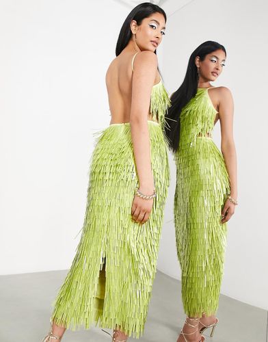 Vestito midi allacciato al collo lime con paillettes lunghe - ASOS EDITION - Modalova