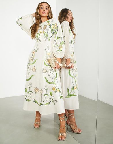 Vestito midi con ricami grandi di fiori e foglie crema - ASOS EDITION - Modalova