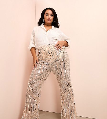 Curve - Pantaloni a zampa e oro decorati - ASOS LUXE - Modalova