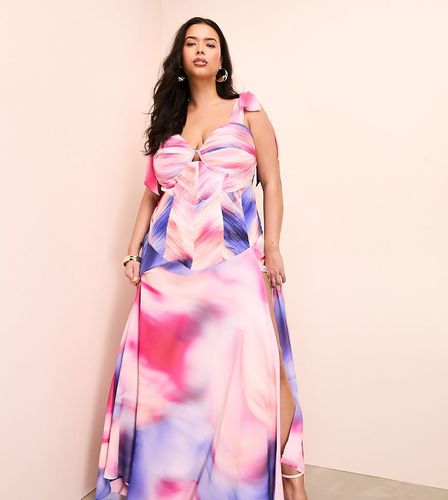 Curve - Vestito lungo in chiffon con spalline allacciate e stampa tie-dye - ASOS Luxe - Modalova