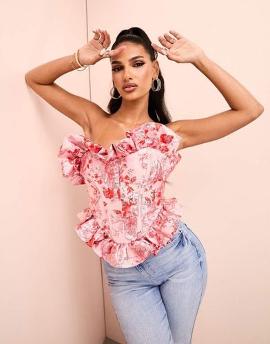 Top a fascia stile corsetto e rosso a fiori jacquard con volant - ASOS Luxe - Modalova