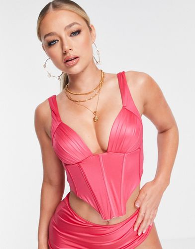 Top bikini stile corsetto in raso acceso - ASOS Luxe - Modalova