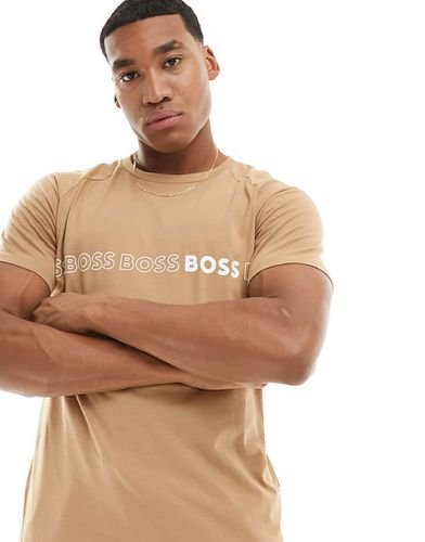 BOSS Swimwear - T-shirt da spiaggia slim beige con logo centrale - BOSS Bodywear - Modalova