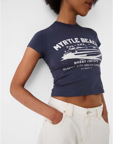 T-shirt navy con stampa "Myrtle Beach" - Bershka - Modalova