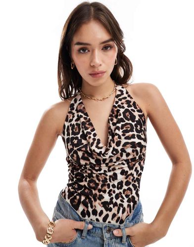 Body in poliammide con scollo ad anello e stampa leopardata - Bershka - Modalova