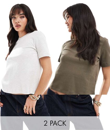 Confezione da 2 t-shirt oversize grigia e kaki - Bershka - Modalova