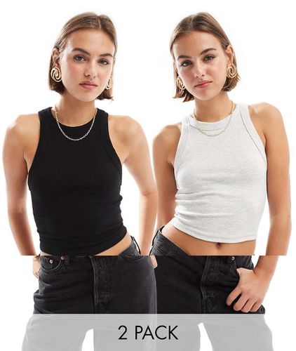 Confezione da 2 top nero e grigio con scollo a vogatore - Bershka - Modalova