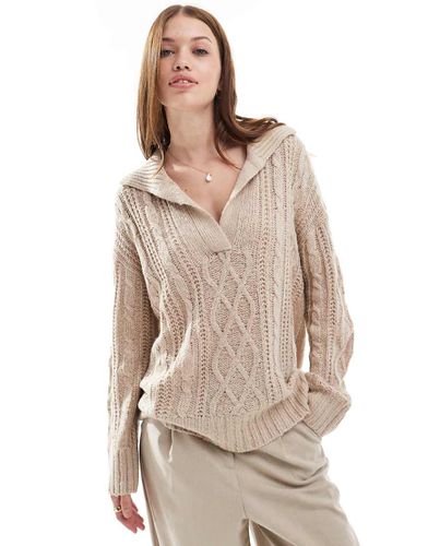 Maglione beige lavorato a trecce con colletto stile polo - Brave Soul - Modalova