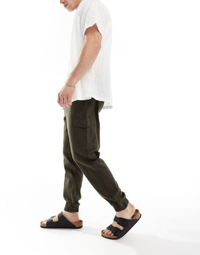 Pantaloni cargo in misto lino color kaki con elastico in vita - Brave Soul - Modalova