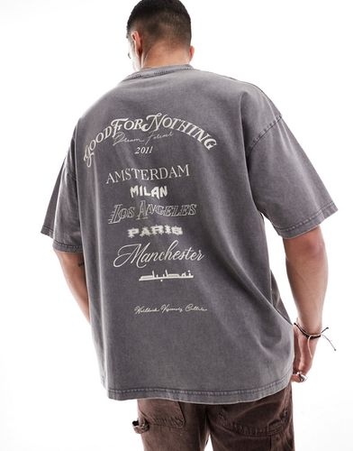 T-shirt oversize slavato con stampa del logo a costine sul petto - Good For Nothing - Modalova
