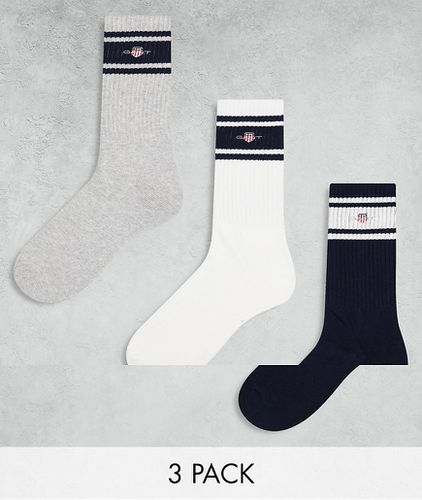 Confezione da 3 paia di calzini bianchi, grigi e blu navy con logo a scudo - Gant - Modalova