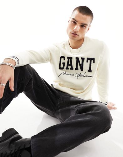 Maglione color crema in cotone vestibilità comoda con logo stile college - Gant - Modalova