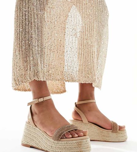 Sandali con tacco e plateau stile espadrilles a pianta larga con strass - Glamorous Wide Fit - Modalova