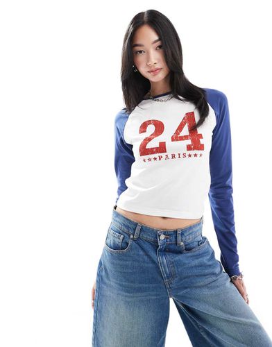 Paris 2024 - T-shirt bianca e blu con maniche lunghe raglan - Daisy Street - Modalova